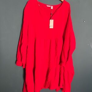 NWT XXL Bright Red Long Sleeve Dress